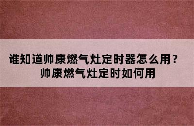 谁知道帅康燃气灶定时器怎么用？ 帅康燃气灶定时如何用